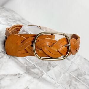 Woven Leather Belt in Cognac Brown - Classic Braided Design